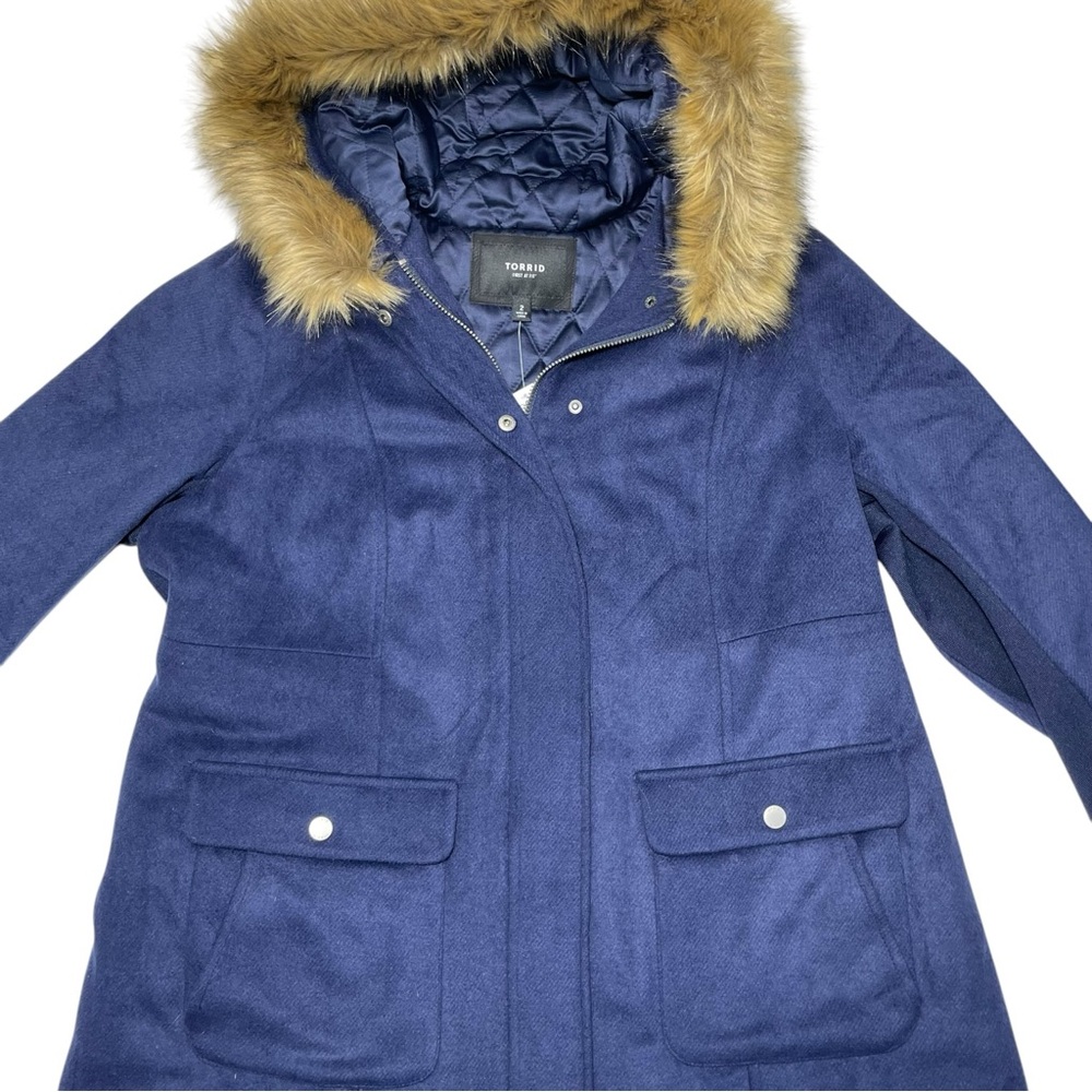 NWT Torrid Navy blue faux fur trim wool coat zip front sz 2X plus size - Picture 6 of 12